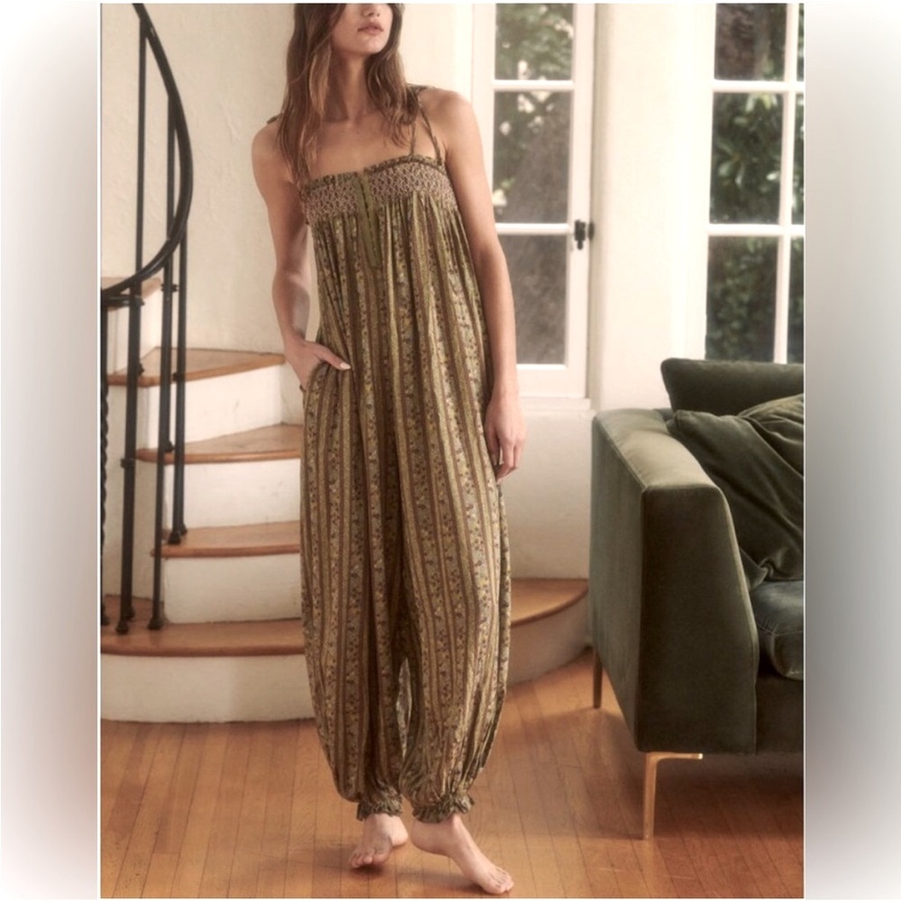 Intimately Free People Rule The World Floral Maxi Jumpsuit in Fern Combo Large